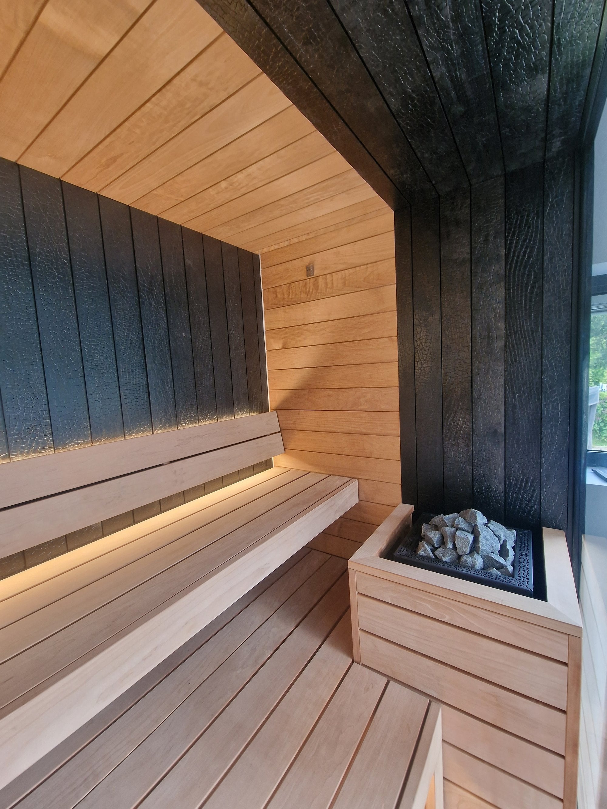 Timber sauna interior and seating